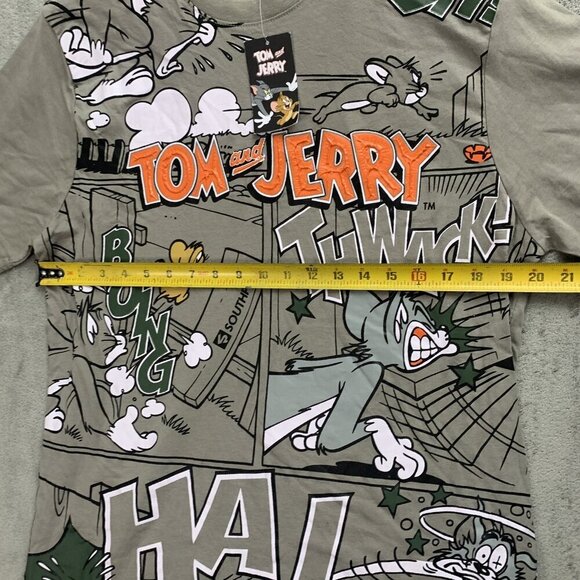 Tom & Jerry x Southpole Shirt Mens Size Large Gray Cartoon Onomatopoeia Y2K Look - Picture 3 of 13